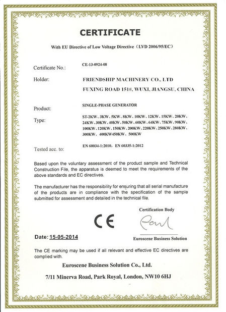 Chiny Friendship Machinery Co., Ltd Certyfikaty